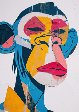 Abstract Monkey Portrait with Bold Colors