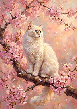 Cat in Cherry Blossom Tree