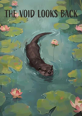 Otter in Lily Pond with Text