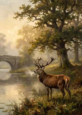 Stag by the River Painting