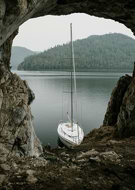 Sailboat in cove, nature scene