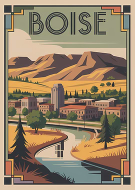 Boise Cityscape Art Deco Poster