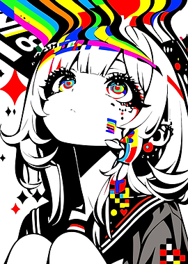 Anime Girl with Colorful Glitch Art