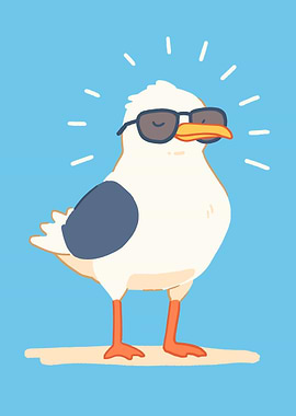 Cool Seagull with Sunglasses Cartoon Illustration