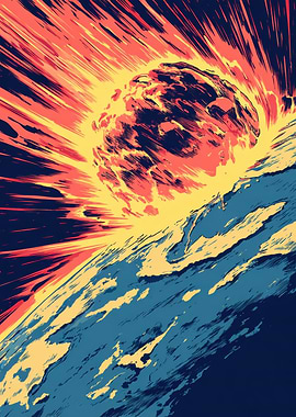 Asteroid Impact Comic Style Illustration
