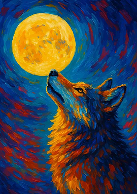 Wolf Howling at the Moon Painting