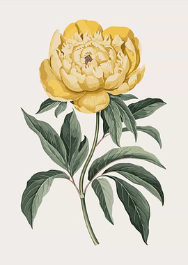 Yellow Peony Botanical Illustration