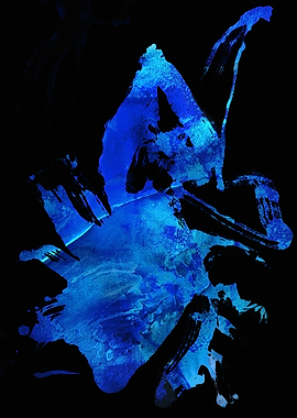 Abstract Blue and Black Ink Painting