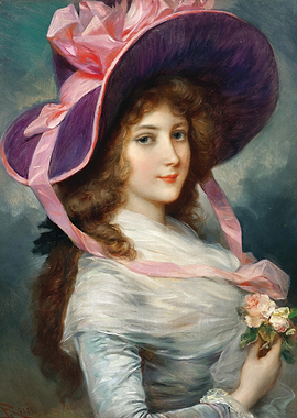 Woman with Hat and Roses Painting