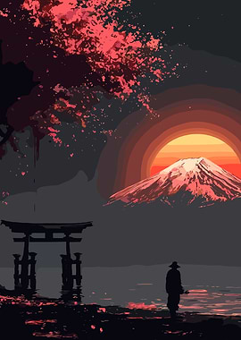 Japanese Landscape with Mount Fuji