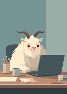 Goat Working on Laptop Illustration