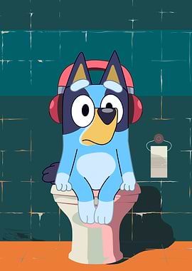 Bluey on the Toilet with Headphones
