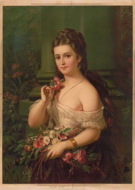 Elegant Woman with Flowers Painting