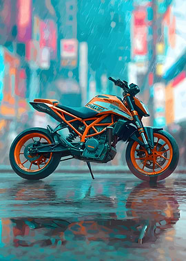 Orange and Black Motorcycle in Rain