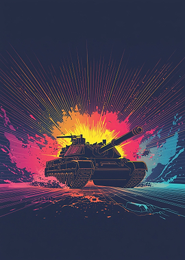 Tank with Colorful Explosion Background