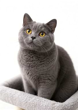 Gray Cat with Yellow Eyes Portrait