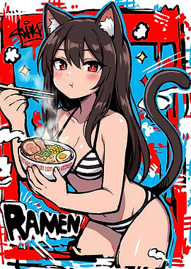 Anime Cat Girl Eating Ramen