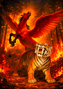 Pegasus and Saber-Toothed Tiger in Flames