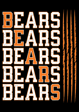 Bears Poster, Vintage Sports Typography Wall Art, Claw Marks Team Fan Decor Print