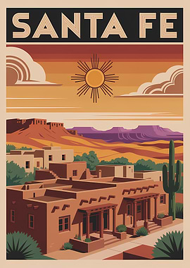Santa Fe Travel Poster Illustration