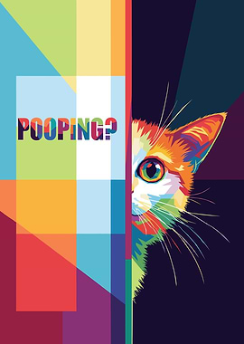 Colorful Cat Art: 'Pooping?'