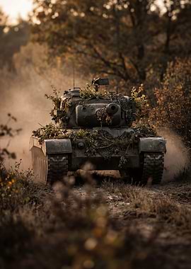 Camouflaged Tank in Forest Environment