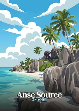 Anse Source d'Argent Beach Illustration