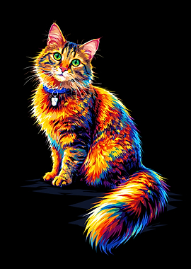 Colorful Cat Portrait on Black Background