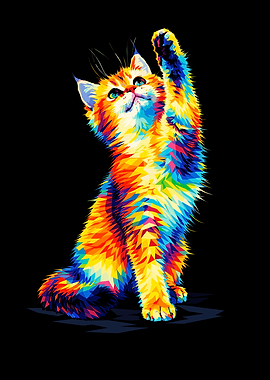 Colorful Cat Reaching Upward