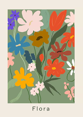 Colorful Floral Illustration with 'Flora' Text