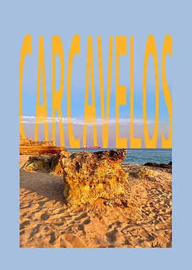 Carcavelos beach landscape with text overlay