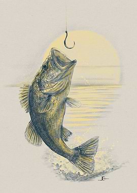 Bass Fish Jumping for Hook Illustration
