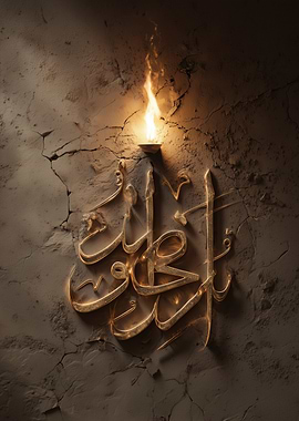 Golden Arabic Calligraphy with Flame