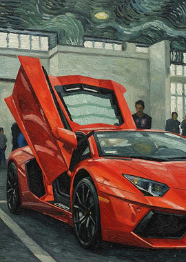 Red Lamborghini Aventador Painting