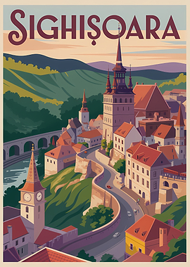 Sighisoara Vintage Travel Poster