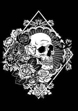 Skull and Roses Black and White