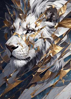 Abstract Lion Portrait with Gold Accents