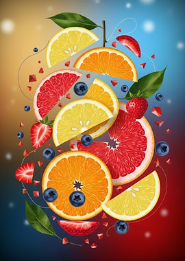 Colorful Citrus and Berries Composition