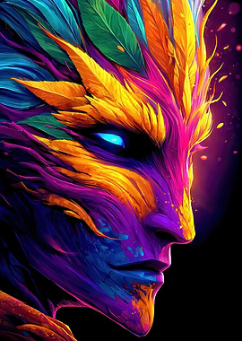 Colorful Feathered Face Profile