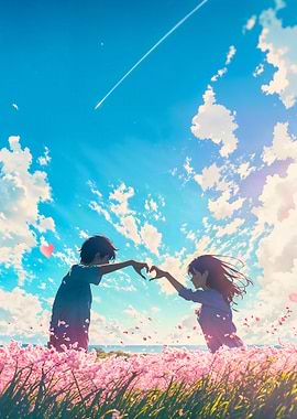 Anime Couple Heart Shape Sky