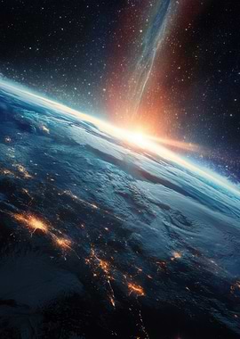 Earth from Space with Meteor Strike