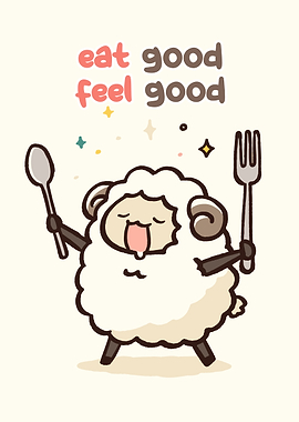 Eat Good Feel Good Sheep Cartoon