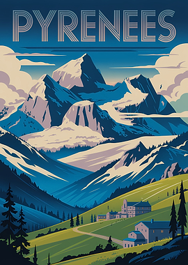 Pyrenees Mountain Landscape Illustration