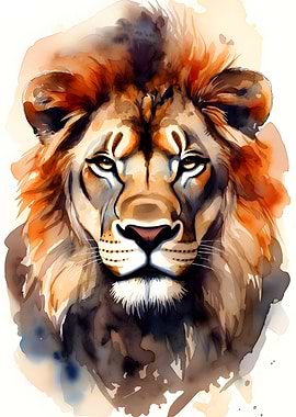Watercolor Lion Portrait