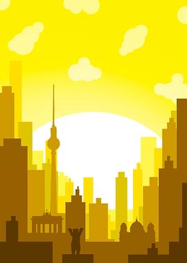 Berlin Skyline Yellow Silhouette Illustration