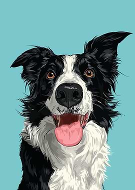 Happy Border Collie Portrait Illustration
