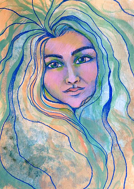 Abstract Portrait with Flowing Hair