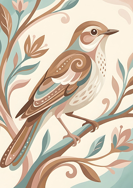 Stylized Bird on Branch Illustration