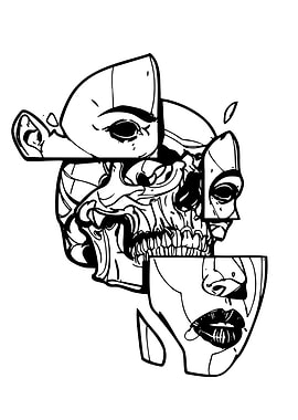 Deconstructed Skull and Face Line Art
