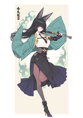 Anime Girl with Sword and Rabbit Ears